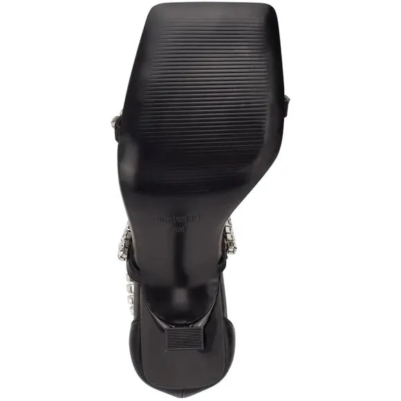 NINE WEST “VAVOOM” BLACK WITH RHINESTONE STRAPS ANKLE WRAP HIGH HEEL SANDALS🆕