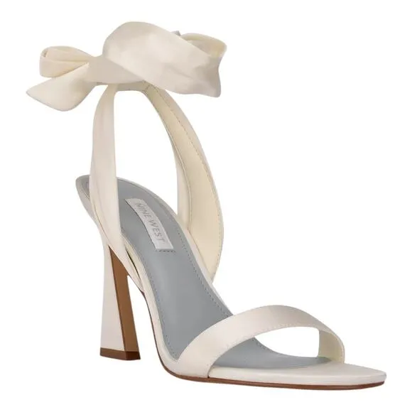 Nine West Women's Kelsie Ankle Wrap Sculpted Heel Sandals Ivory Size 6 1/2