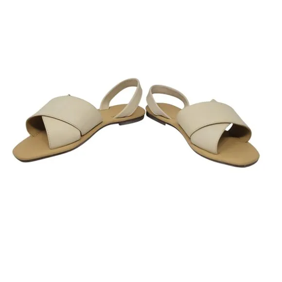 NISOLO All Day Cross Strap Sling Back Leather Sandals in Bone Womens US 9.5 NEW