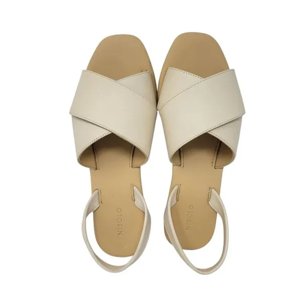 NISOLO All Day Cross Strap Sling Back Leather Sandals in Bone Womens US 9.5 NEW