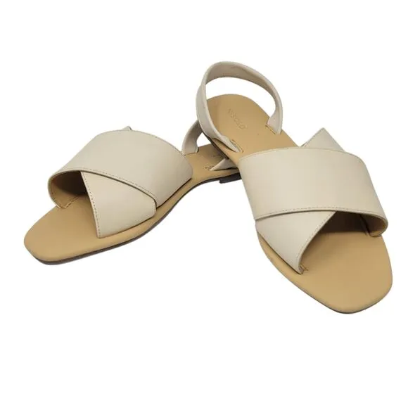 NISOLO All Day Cross Strap Sling Back Leather Sandals in Bone Womens US 9.5 NEW