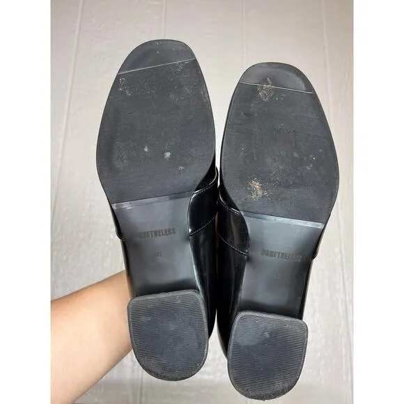 NONETHELESS Black &amp; White Patent Leather Buckle Loafers 36