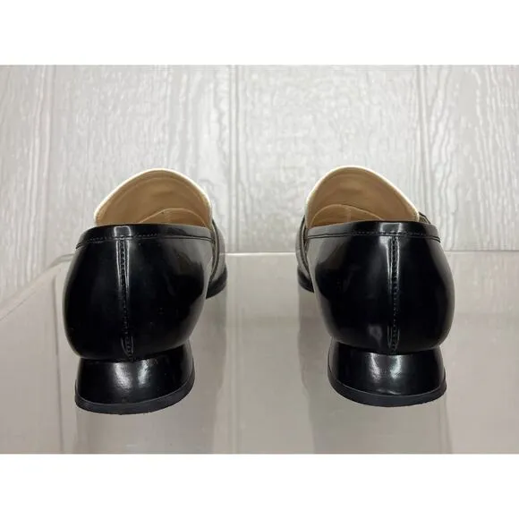 NONETHELESS Black &amp; White Patent Leather Buckle Loafers 36