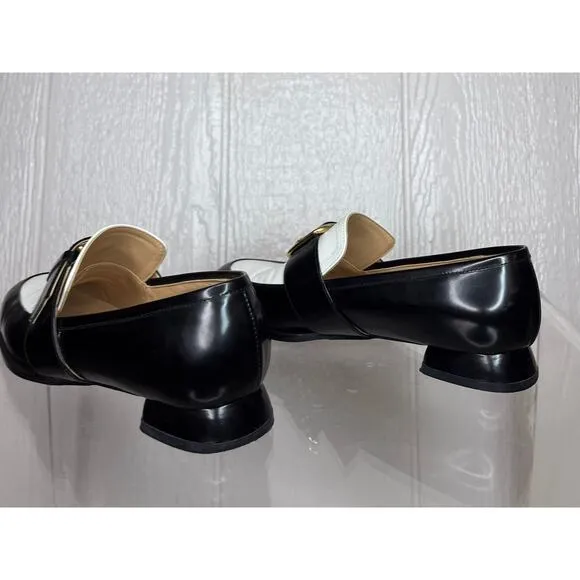 NONETHELESS Black &amp; White Patent Leather Buckle Loafers 36