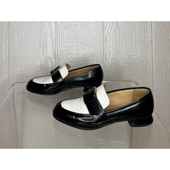 NONETHELESS Black &amp; White Patent Leather Buckle Loafers 36