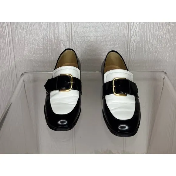 NONETHELESS Black &amp; White Patent Leather Buckle Loafers 36