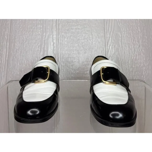 NONETHELESS Black &amp; White Patent Leather Buckle Loafers 36
