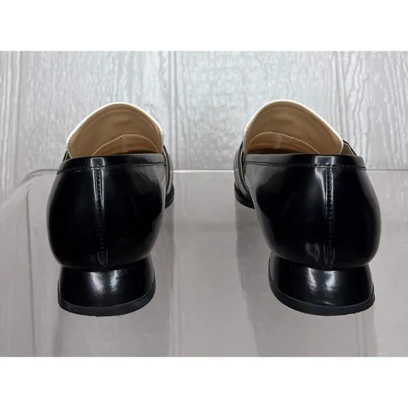NONETHELESS Black &amp; White Patent Leather Buckle Loafers 36
