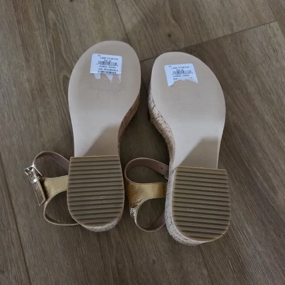 Nordstrom Gold Cork Strap Leather Claudia Sandals NWT