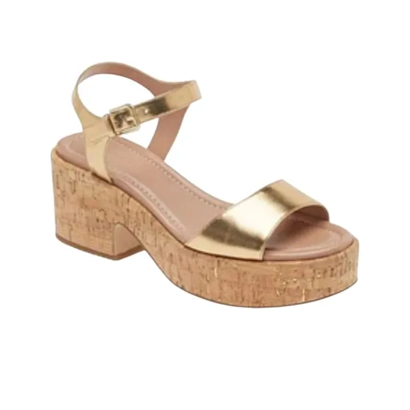 Nordstrom Gold Cork Strap Leather Claudia Sandals NWT