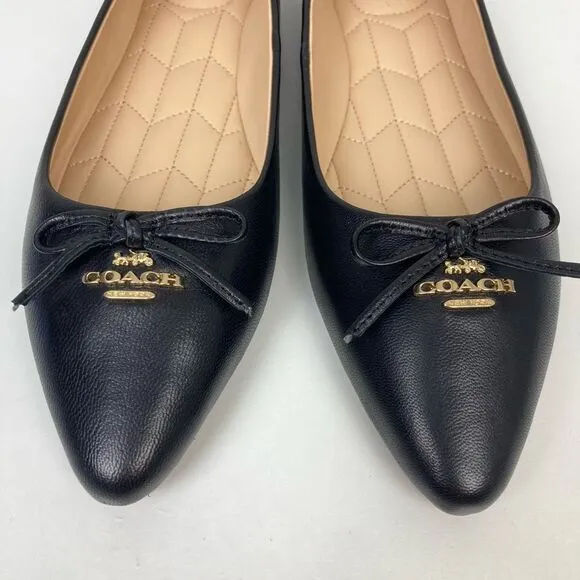 NWOB Coach Annabel Ballet Flats Black Leather Pointed Toe Bow Quilted Insole 6.5