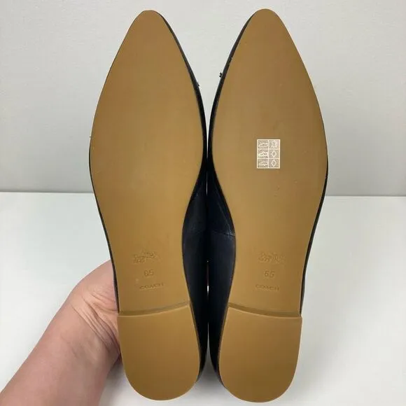 NWOB Coach Annabel Ballet Flats Black Leather Pointed Toe Bow Quilted Insole 6.5