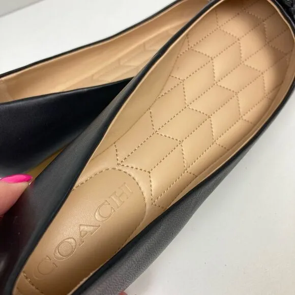 NWOB Coach Annabel Ballet Flats Black Leather Pointed Toe Bow Quilted Insole 6.5