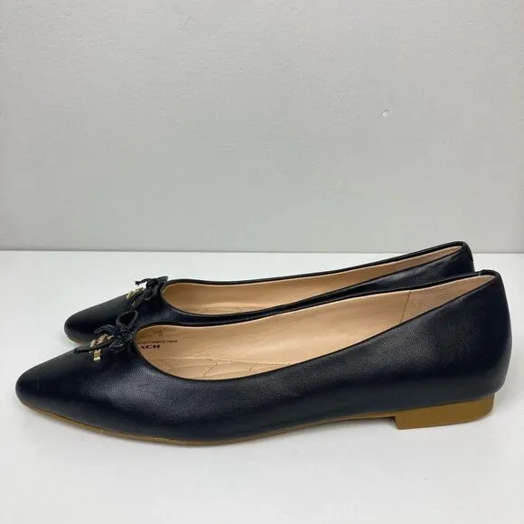 NWOB Coach Annabel Ballet Flats Black Leather Pointed Toe Bow Quilted Insole 6.5