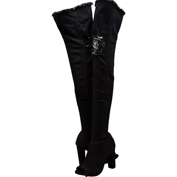 NWOB DENIM THIGH HIGH BOOT