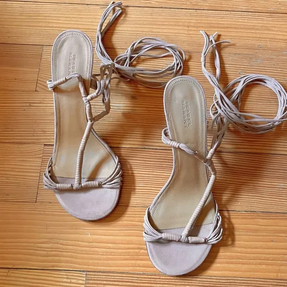 NWOB Isabel Marant Arja Lambskin Ankle Wrap Sandals in Neutral Sz 41