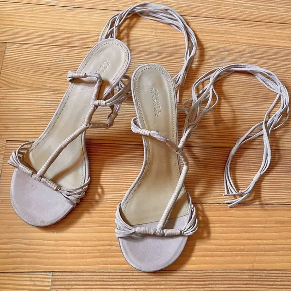 NWOB Isabel Marant Arja Lambskin Ankle Wrap Sandals in Neutral Sz 41