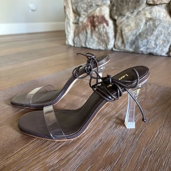 NWOB Larroudé  Gloria Leather Lace-Up Wrap Sandals in Taupe