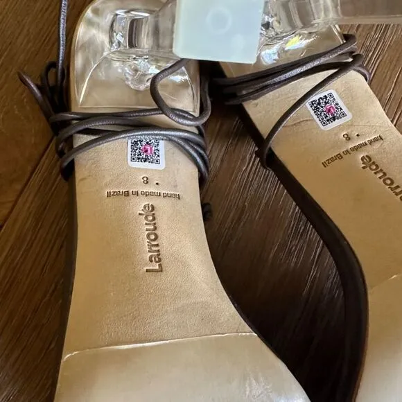 NWOB Larroudé  Gloria Leather Lace-Up Wrap Sandals in Taupe