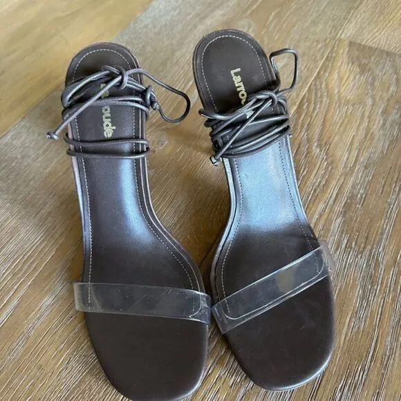 NWOB Larroudé  Gloria Leather Lace-Up Wrap Sandals in Taupe