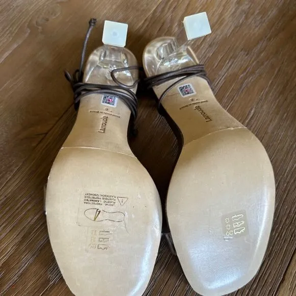 NWOB Larroudé  Gloria Leather Lace-Up Wrap Sandals in Taupe