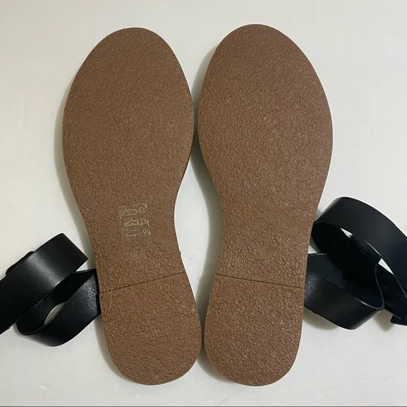 NWOB Madewell The Boardwalk Black Leather Ankle-Strap Flat Sandals 7