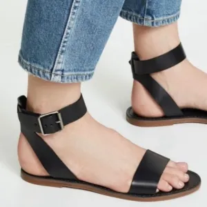 NWOB Madewell The Boardwalk Black Leather Ankle-Strap Flat Sandals 7