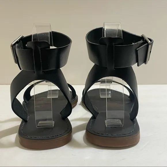 NWOB Madewell The Boardwalk Black Leather Ankle-Strap Flat Sandals 7
