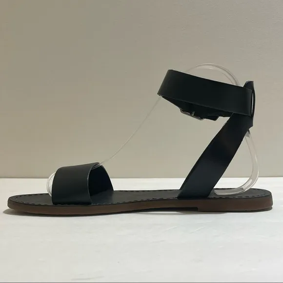 NWOB Madewell The Boardwalk Black Leather Ankle-Strap Flat Sandals 7