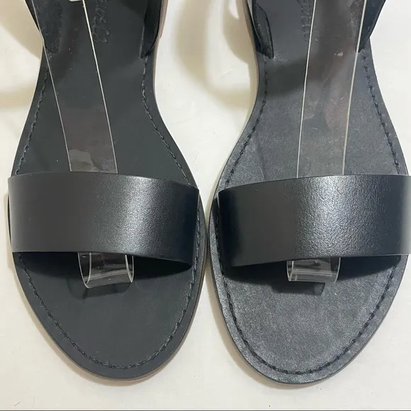 NWOB Madewell The Boardwalk Black Leather Ankle-Strap Flat Sandals 7