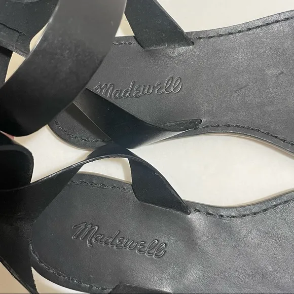 NWOB Madewell The Boardwalk Black Leather Ankle-Strap Flat Sandals 7