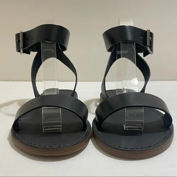 NWOB Madewell The Boardwalk Black Leather Ankle-Strap Flat Sandals 7