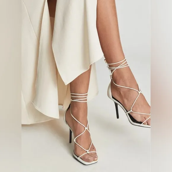 NWOB Reiss Kali Leather Strappy Wrap Stiletto Sandals in Off White Sz 38 US 7.5