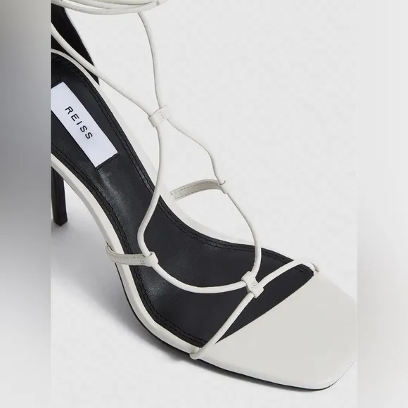 NWOB Reiss Kali Leather Strappy Wrap Stiletto Sandals in Off White Sz 38 US 7.5