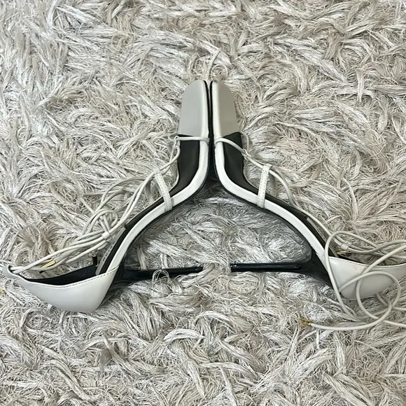 NWOB Reiss Kali Leather Strappy Wrap Stiletto Sandals in Off White Sz 38 US 7.5