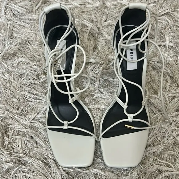 NWOB Reiss Kali Leather Strappy Wrap Stiletto Sandals in Off White Sz 38 US 7.5