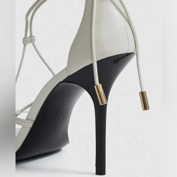 NWOB Reiss Kali Leather Strappy Wrap Stiletto Sandals in Off White Sz 38 US 7.5