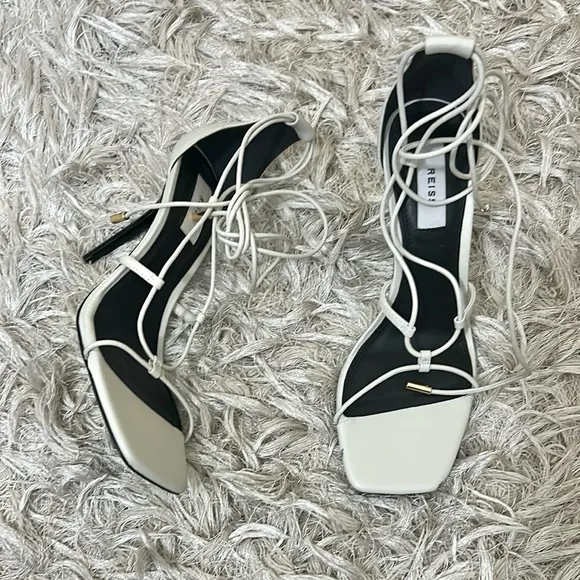 NWOB Reiss Kali Leather Strappy Wrap Stiletto Sandals in Off White Sz 38 US 7.5