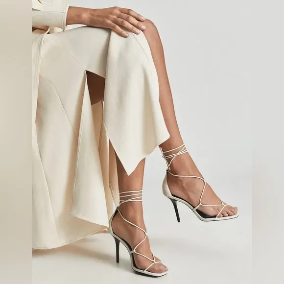 NWOB Reiss Kali Leather Strappy Wrap Stiletto Sandals in Off White Sz 38 US 7.5