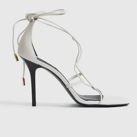 NWOB Reiss Kali Leather Strappy Wrap Stiletto Sandals in Off White Sz 38 US 7.5