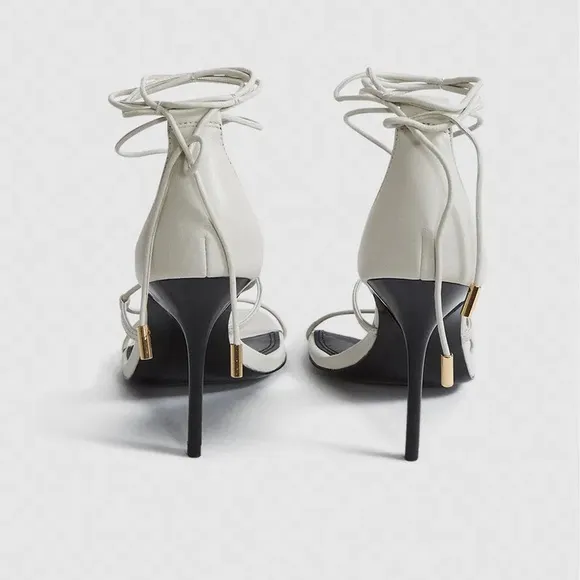 NWOB Reiss Kali Leather Strappy Wrap Stiletto Sandals in Off White Sz 38 US 7.5