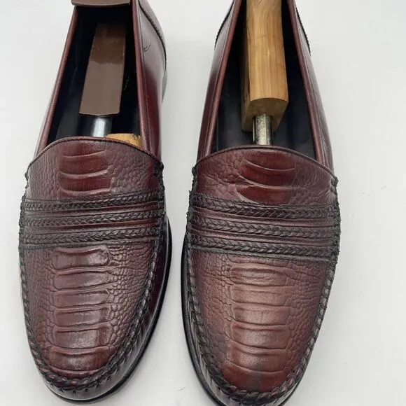 NWOB STUART McGUIRE Burgundy Croc Print ‎ Braided Loafers Sz 9.5 New Without Box