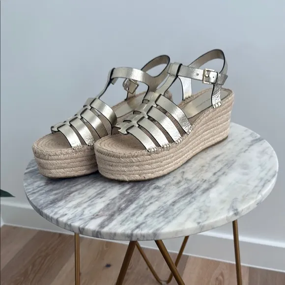 NWOB Tory Burch Gold Fisherman Espadrilles