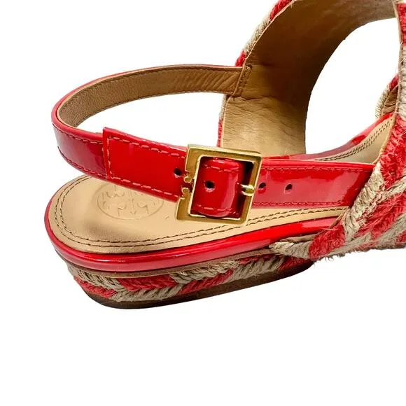 NWOB Tory Burch Lola Poppy Orange Rope Sandals Size 9