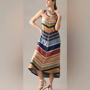 NWOT Anthropologie Saturday Sunday Retro Rainbow Chevron Lounge Midi Dress