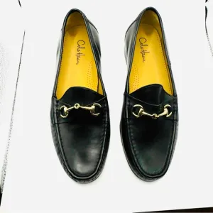 NWOT Authentic Cole Haan Black Leather Slip-On Loafers with Horsebit Detail