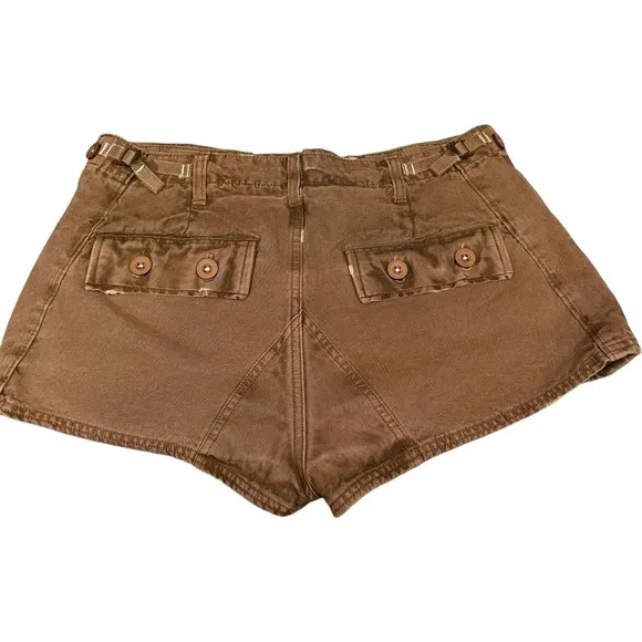 NWOT Free People All Yours Micro Cargo Shorts Brown Denim Boho Hippie Size 12