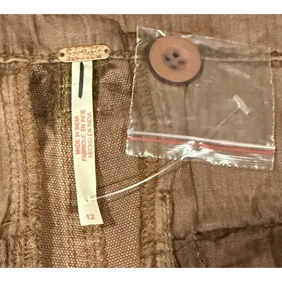 NWOT Free People All Yours Micro Cargo Shorts Brown Denim Boho Hippie Size 12