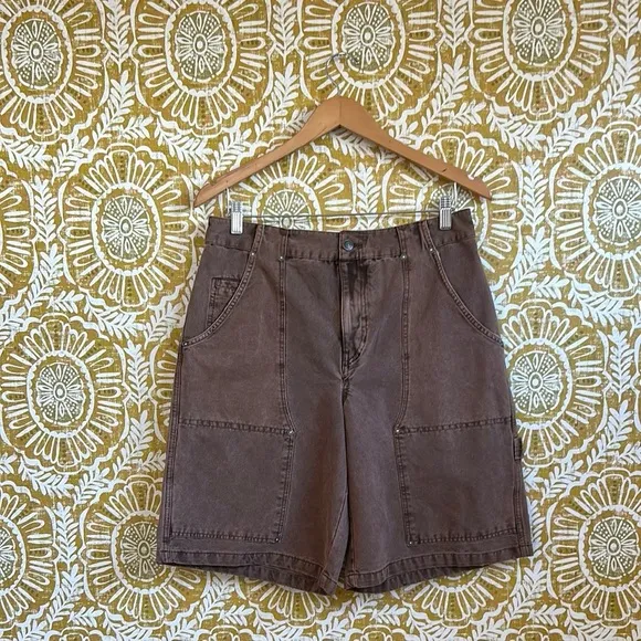 NWOT Free People Bayside Baggy Longline Carpenter Shorts in Oiled Oak size 8