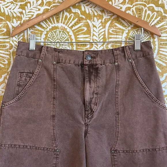 NWOT Free People Bayside Baggy Longline Carpenter Shorts in Oiled Oak size 8